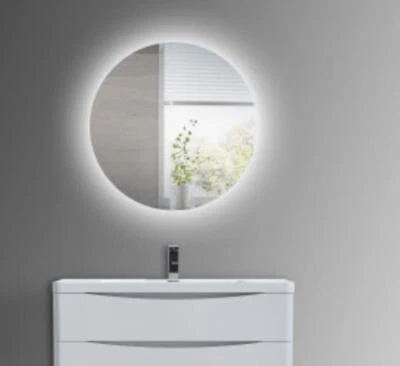 Round Pencil Edge Backlit Dimmable LED Mirror Fogless Demister Ø600 Ø750 Ø840mm