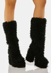 [ZEMETA] Black Faux Fur Teddy Boots