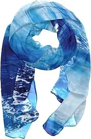 [Anna Cowper] Scarves for Women Lightweight Silk Thin Long Scarf Blue Ocean Waves Shawl Wrap Sunscreen Shawls, Multicolor, One Size