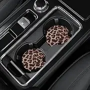 4 Pack Leopard Print Car Coasters, 2.75 Inch Cup Holder Pads for Women - Neoprene Mat for Car Cup Holders