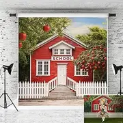 Kate Back to School Backdrop for Photography Schoolhouse Red House Backdrops Apple Tree Fence Background Photo Props 10x10ft