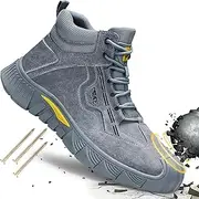 [Gsutenmre] Work Boots for Men Women Lightweight Steel Toe Boots Comfortable High Top Safety Shoes Steel Toe Shoes for Men Indestructible Construction Boots for Men Work Shoes Grey