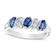 Oval Lab-Created Blue and White Sapphire Five Stone Ring in Sterling Silver