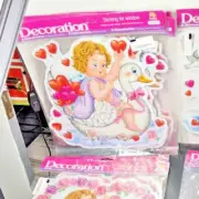 CUPID RIDING SWAN Static Cling Window Sticker with Glitter