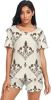 [RPLIFE] Vintage Fleur De Lis Sleepwear Short Sets for Women, Matching Lounging Sets Women