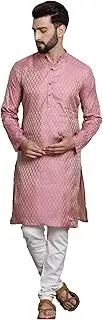 [Sojanya] (Since 1958 Men'S Jacq Silk Pink Self Design Kurta & Off-White Churidar Pyjama Set