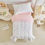 Joyreap 4 Piece Toddler Bedding Set- Pink n Purple Butterflies Design, Microfiber Toddler Bedding Comforter Set for Girls