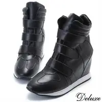 在飛比找森森購物網優惠-【Deluxe】全真皮韓系時尚帥氣內增高休閒鞋(黑)-853