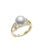Bloomingdale's Fine Collection Cultured Freshwater Pearl & Diamond Openwork Ring in 14K Yellow Gold