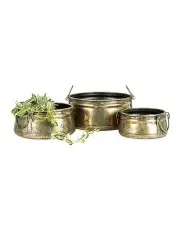 [Willow & Silk] Nested Vintage Metal Pots With Handles Set of 3 in Gold