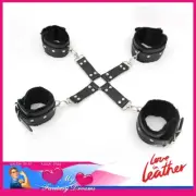 Love in Leather | Hogtie Pu Leather Cuffs Plus Ankle Cuffs Fur Lined Black Silve