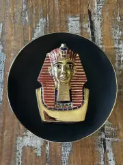 Osiris Porcelain Egyptian Plate Ramses II Pharaoh w 22k gold paint 8.5”