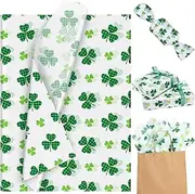 100 Sheets St.Patrick's Day Tissue Bulk, Green Plaid Shamrock Clover Pattern Gift Wrapping Paper, Irish Spring Holiday Tissue Paper for Gift Bags Packing Party Baby Shower, 20 ×14 Inch