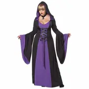 Deluxe Hooded Robe Puple Medieval Witch Gothic Vampire Womens Costume Plus