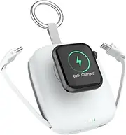 Portable Power Bank for i-Watch 5000mAh Wireless Watch Charger with Keychain Design, Travel-Friendly Compact External Battery for Apple Watch Series 1-10/SE/Ultra/Ultra 2 & Phone 12-15 Series