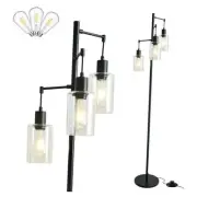 3-Lights Floor Lamp with On/Off Foot Switch, Farmhouse Glass Floor Lamp Black