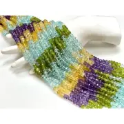 Multi Color Gemstone Faceted Rondelle Shape Beads, 15" Long size 6-7mm