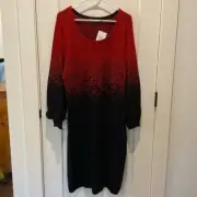 Nina Leonard Sweater Dress. Red/Black. Size XL. NWT.