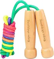 Adjustable Kids Skipping Rope with Wooden Handles - Rainbow Jump Rope for Children's Exercise, School Sports & Outdoor Play | Durable Beginner-Friendly Training Rope (2-4m Length)