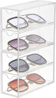 4 Drawers Glasses Storage Organizer, Clear Plastic Exhibition Box for Watches, Necklaces, Glasses & Cosmetics