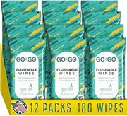 Flushable Wet Wipes for Travel - Travel Flushable Wipes with Soothing Aloe and Calendula - Toilet Wipes Flushable - 12 Packs of 15 Count Each - 180 Wipes Total