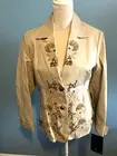 Pamela McCoy beige leather jacket with gold & gun metal beads, floral design