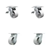4 Inch Semi Steel Swivel Caster Set with Ball Bearing 2 Total Lock Brake SCC