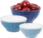 Set of 3 Ribbed Mixing Bowls with Lids - Nested Plastic Bowls for Kitchen, Durab