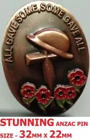 TOP QUALITY STUNNING ANZAC PIN LEST WE FORGET POPPY ARMY DEFENCE WW2 WW1 VIETNAM