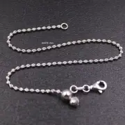 Real 18K White Gold Bracelet Women's 1.6mm Carved Oval Beaded Link 7.5inch /2.8g