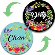 Dishwasher Magnet,Clean Dirty Sign Indicator- Double Sided Magnet with Magnetic Plate, Kitchen Dish Washer Refrigerator Reversible Indicator Flower Wreath B