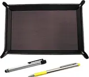 TRATYO-ALST-FB325-Y Chevy Choco Color Cowhide Leather Pen Tray Metal Touch Stick Silver and FB325 Aluminum Straight Knock Ballpoint Pen Set Yellow