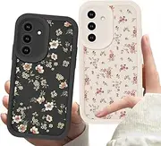 [Zrutru] 2 Pack Flower Phone Case for Samsung Galaxy A54 5G 6.6",Cute Floral Print Cases Unique Plant Design Pattern for Women Girls Teens,Soft Shockproof Protective Cover for Samsung A54,Beige Black
