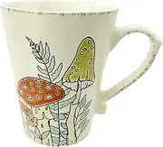Muujun 16oz Ceramic Tea Cup Coffee Mug for Office and Home, Hand Painted with Handles, Colorful Vintage Mushroom Mug, Dishwasher Microwave Safe,Best Gifts for Women and Men, White