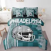 Erosebridal American Football City Comforter Set 7 Piece Bed in a Bag Twin,Football Sports Ball Game Bedding Set Rugby Helmet Sheet Set Competitive Games Bed Set,Grey Mint Turquoise (Philadelphia)