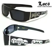 Locs Mens Sunglasses - Square Wrap Around Frame - Skull Print Gloss Black Finish