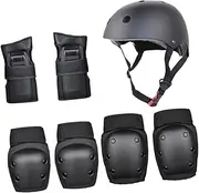 Parliky 7-in-1 Boys and Girls Sports Safety Gear Scooter Helmet Elbow Knee Pads Wrist Guards Size s Black Lightweight Breathable for Boys and Girls