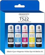 oranysty 522/502 Ink Bottle Compatible Replacement for EcoTank ET-2803 ET-2800 ET-4760 ET-2760 ET-2750 ET-4850 ET-3760 ET-2850 ET-3710 ET-3850 ET-3750 ET-2720 ET-4700 Printer(Not Sublimation Ink)