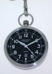 Regent P-777 Stainless Steel Pilot Pocket Watch+Chain 3 BAR Wr Aviator Watch