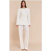 White Tailored Wide Leg Split Hem Pants, White