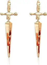 [JDONL] Gothic Sword Earrings Rhinestone Dagger Earrings for Women Men Punk Cool Sword Earrings Sword Earrings Retro Sword Front Back Stud Earrings Costumes Jewelry