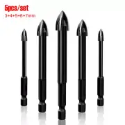 5Pcs Tile Drill Bit Set YG8X Carbide Tip 3/4/5/6/7mm Drilling Bit 1/4"Hex Shank