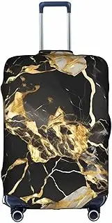 [HTTUP] black marble texture golden Print Practical Elastic Washable Travel Luggage Cover with Concealed Zipper for Suitcases, White, Large