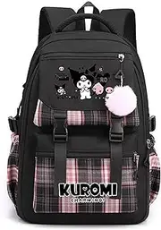 Roffatide Anime Kuromi Print Casual Business Laptop Shoulder Backpack Hiking Travel Daypacks Backpack 17 Inch Black