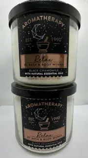 Bath & Body Works Aromatherapy Black Chamomile 3 Wick Candle 14.5 oz x2 *ISSUES*