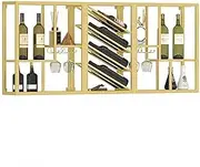 Metal Wine Rack Wall Mounted Bar Shelves with Hanging Wine Glass Holder Liquor Shelf for Liquor Bottles Floating Bar Kitchen Wall Cabinet Home Bar Kitchen Dining Room Organizer (13