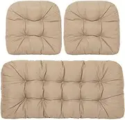 JIXINHE 3 Piece Set of Wicker Furniture Cushions,Indoor/Outdoor Tufted Settee Cushion Set, 1 Loveseat Cushion & 2 U-Shape Cushion(Size:3 Piece Set,Color:Khaki)