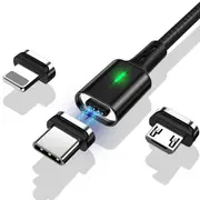 T03 3A LED Magnetic Nylon Braided Ios Type-C Micro USB Data Cable for Samsung S10 HUAWEI Xiaomi 9T Redmi K30 Iphone