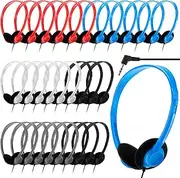 30 Pack Class Set Headphones for Kids School Earphones over Head Bulk Colored Classroom Headphones on Ear Earbuds Adjustable with 3.5 mm Jack for Libraries Students Teens Adults (Bright Color)