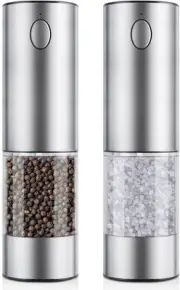 Electric Salt and Pepper Grinder Set Rechargeable with Light, Silver-set